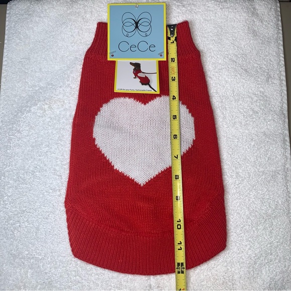 CECE Pet/Dog Sz Sm Valentine Sweater Red w/ White Heart, Leash Adaptable + Bonus - Picture 3 of 16